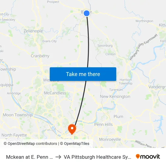 Mckean at E. Penn Rt3 to VA Pittsburgh Healthcare System map