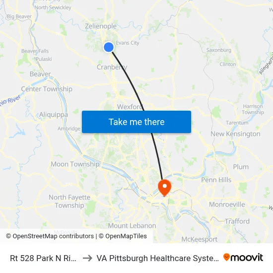 Rt 528 Park N Ride to VA Pittsburgh Healthcare System map