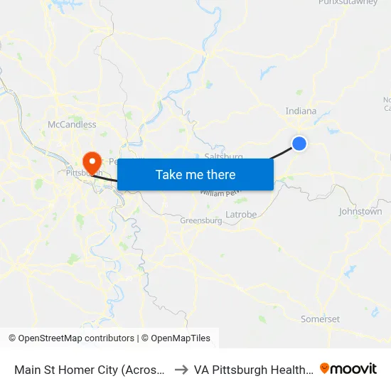 Main St Homer City (Across From Bus Shel to VA Pittsburgh Healthcare System map
