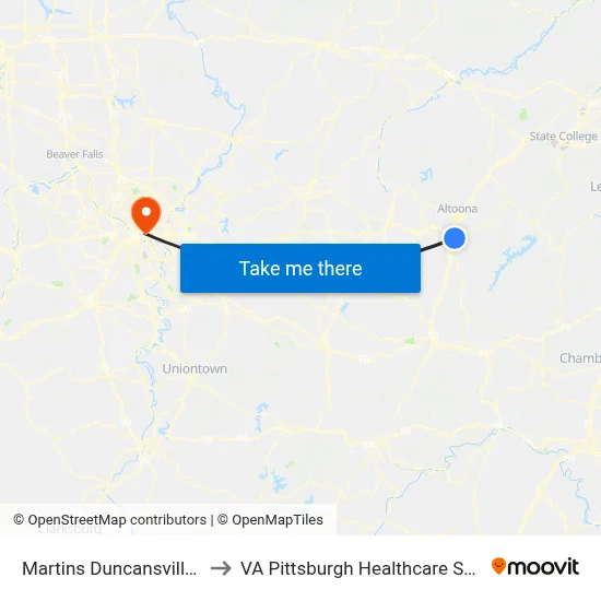 Martins Duncansville 1st to VA Pittsburgh Healthcare System map