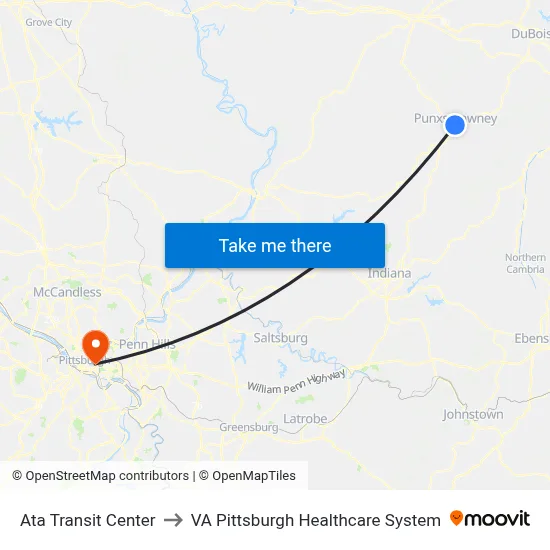 Ata Transit Center to VA Pittsburgh Healthcare System map