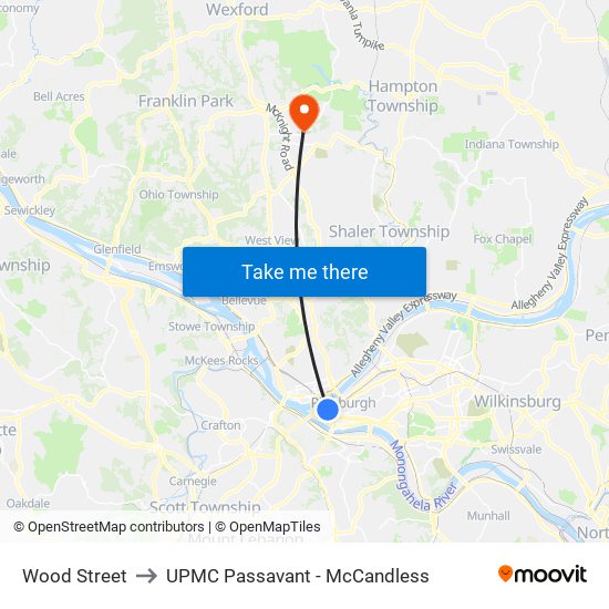 Wood Street to UPMC Passavant - McCandless map