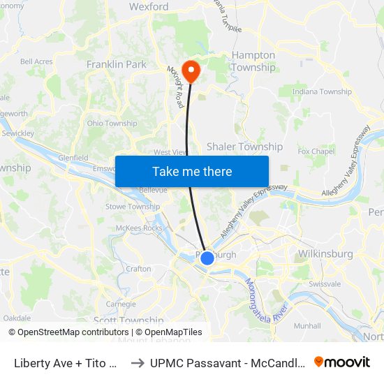 Liberty Ave + Tito Way to UPMC Passavant - McCandless map