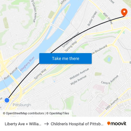 Liberty Ave + William Penn Pl to Children's Hospital of Pittsburgh of UPMC map