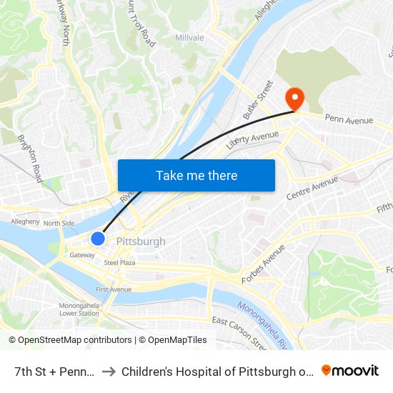 7th St + Penn Ave to Children's Hospital of Pittsburgh of UPMC map