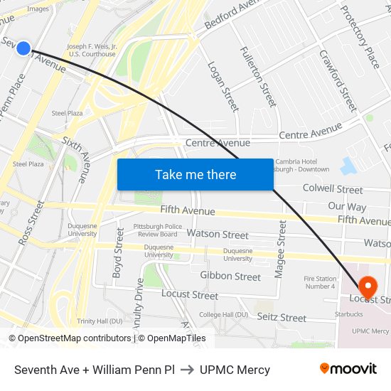 Seventh Ave + William Penn Pl to UPMC Mercy map