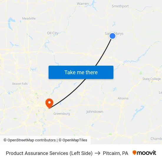 Product Assurance Services (Left Side) to Pitcairn, PA map