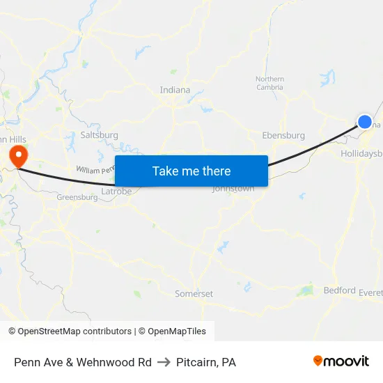 Penn Ave & Wehnwood Rd to Pitcairn, PA map