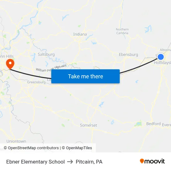Ebner Elementary School to Pitcairn, PA map