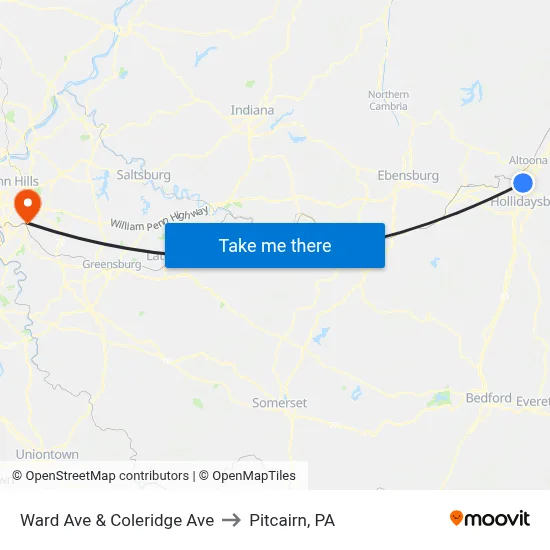 Ward Ave & Coleridge Ave to Pitcairn, PA map