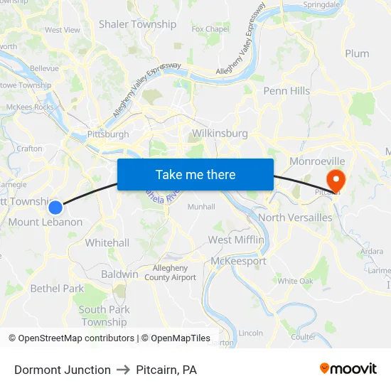 Dormont Junction to Pitcairn, PA map