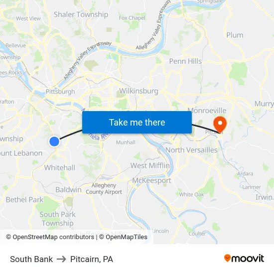 South Bank to Pitcairn, PA map