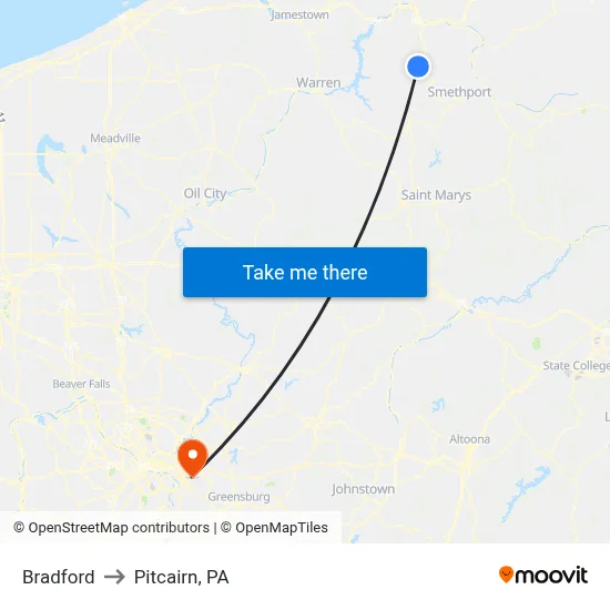 Bradford to Pitcairn, PA map