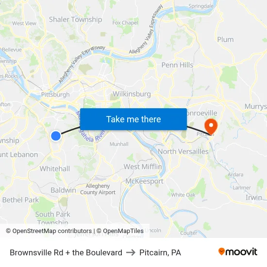 Brownsville Rd + the Boulevard to Pitcairn, PA map