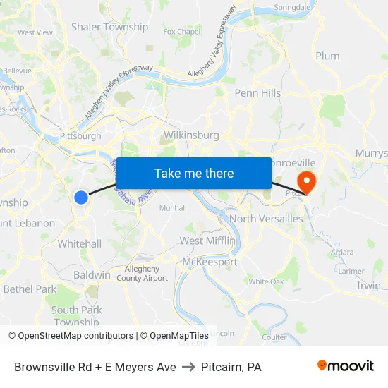 Brownsville Rd + E Meyers Ave to Pitcairn, PA map