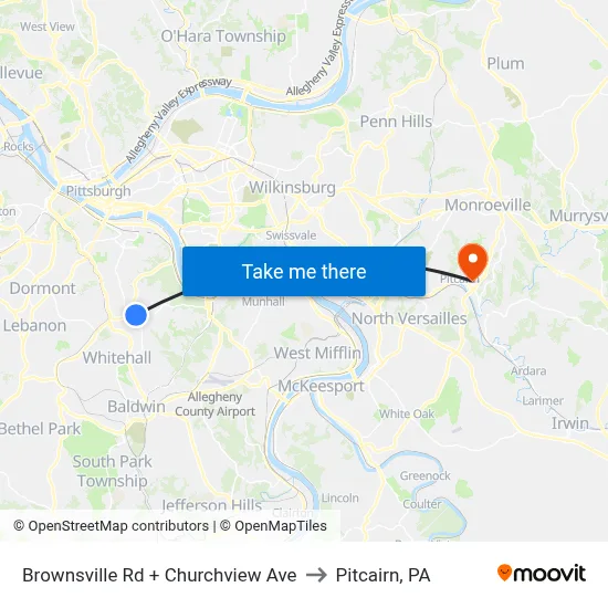 Brownsville Rd + Churchview Ave to Pitcairn, PA map