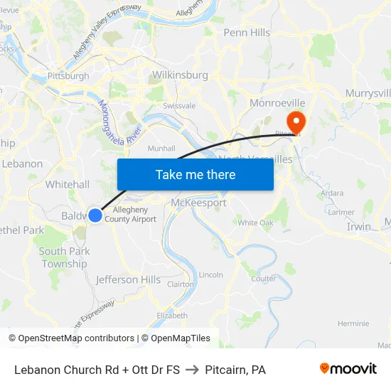 Lebanon Church Rd + Ott Dr FS to Pitcairn, PA map