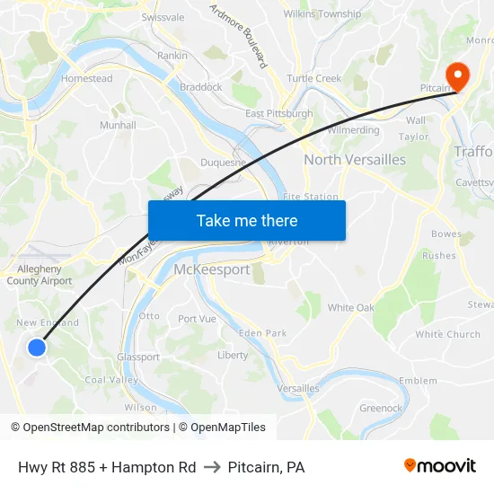 Hwy Rt 885 + Hampton Rd to Pitcairn, PA map