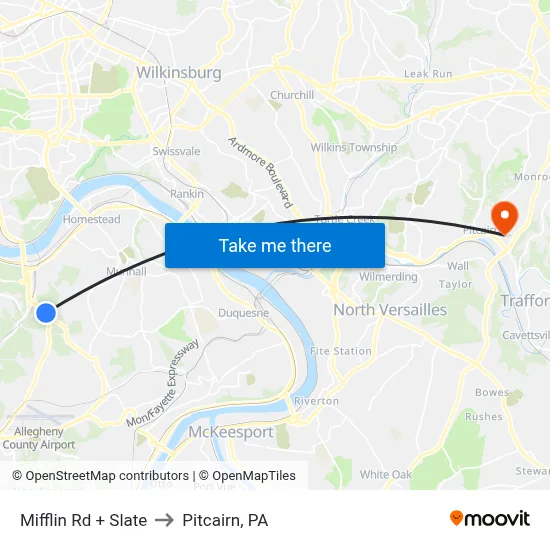 Mifflin Rd + Slate to Pitcairn, PA map