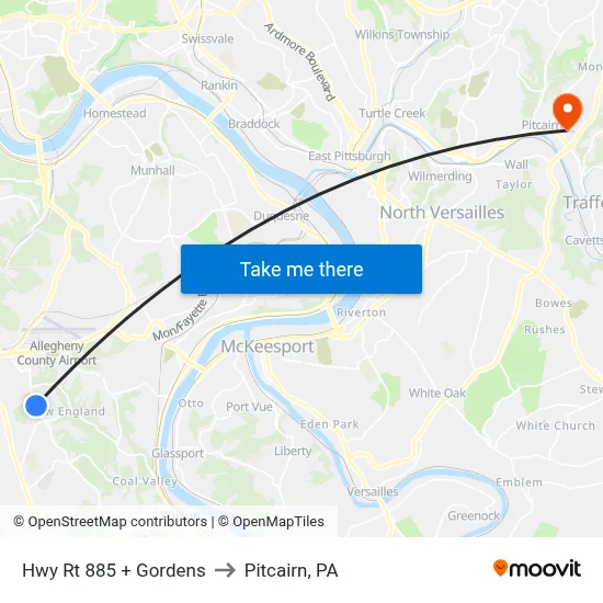 Hwy Rt 885 + Gordens to Pitcairn, PA map