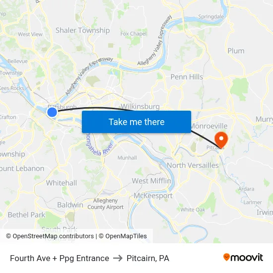 Fourth Ave + Ppg Entrance to Pitcairn, PA map
