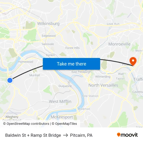 Baldwin St + Ramp St Bridge to Pitcairn, PA map