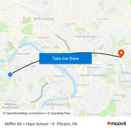 Mifflin Rd + Hays School to Pitcairn, PA map