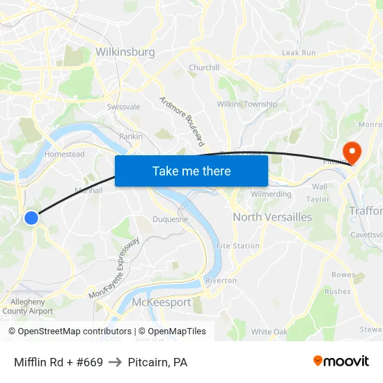 Mifflin Rd + #669 to Pitcairn, PA map