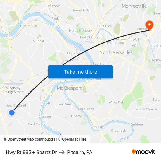 Hwy Rt 885 + Spartz Dr to Pitcairn, PA map