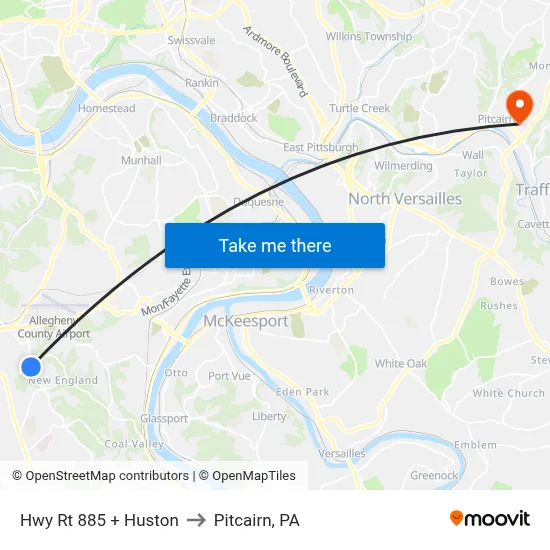 Hwy Rt 885 + Huston to Pitcairn, PA map