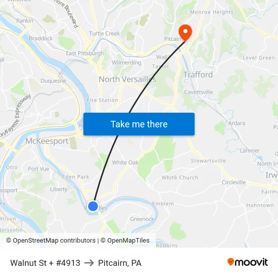 Walnut St + #4913 to Pitcairn, PA map