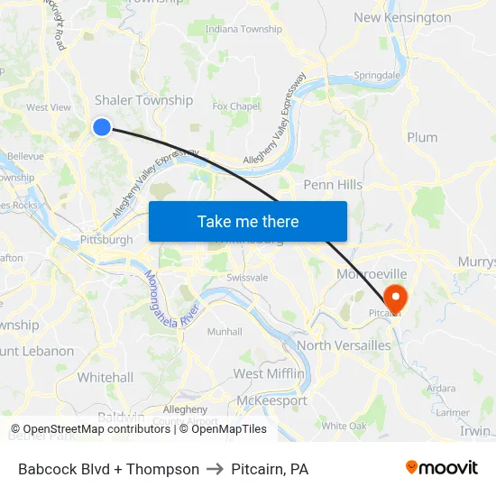 Babcock Blvd + Thompson to Pitcairn, PA map