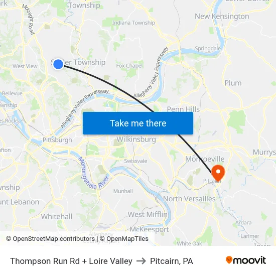 Thompson Run Rd + Loire Valley to Pitcairn, PA map