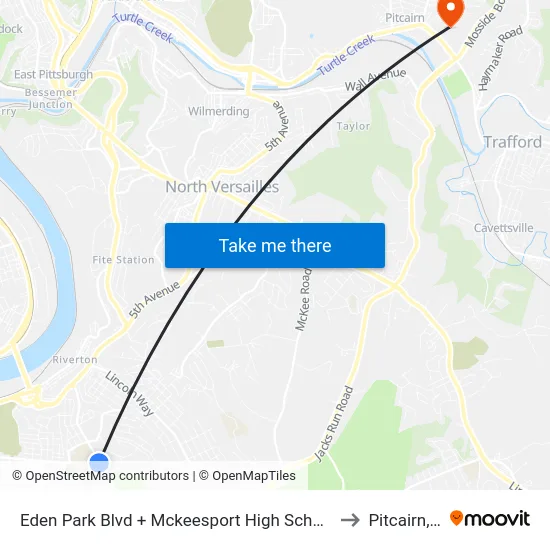 Eden Park Blvd + Mckeesport High School Drvwy to Pitcairn, PA map