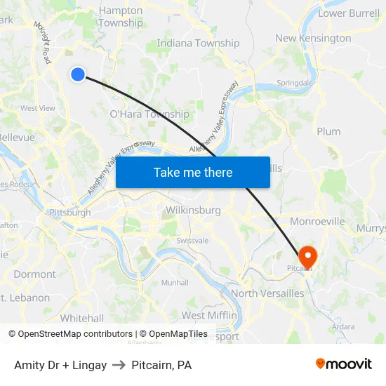 Amity Dr + Lingay to Pitcairn, PA map