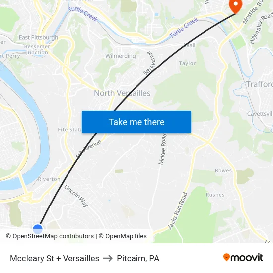 Mccleary St + Versailles to Pitcairn, PA map