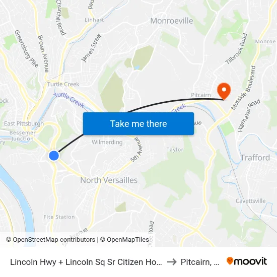 Lincoln Hwy + Lincoln Sq Sr Citizen Home to Pitcairn, PA map