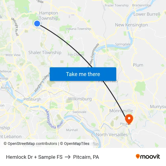 Hemlock Dr + Sample FS to Pitcairn, PA map