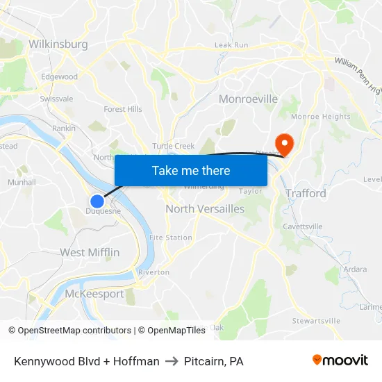 Kennywood Blvd + Hoffman to Pitcairn, PA map