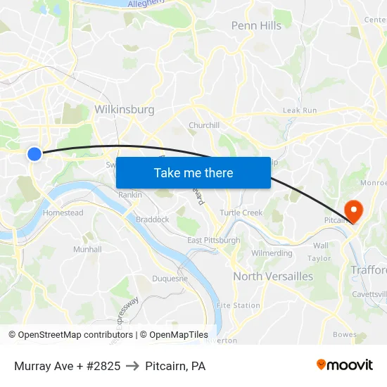 Murray Ave + #2825 to Pitcairn, PA map
