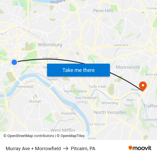 Murray Ave + Morrowfield to Pitcairn, PA map