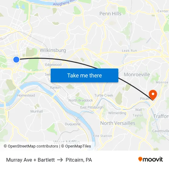 Murray Ave + Bartlett to Pitcairn, PA map