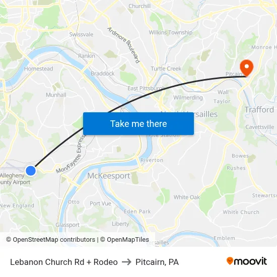 Lebanon Church Rd + Rodeo to Pitcairn, PA map