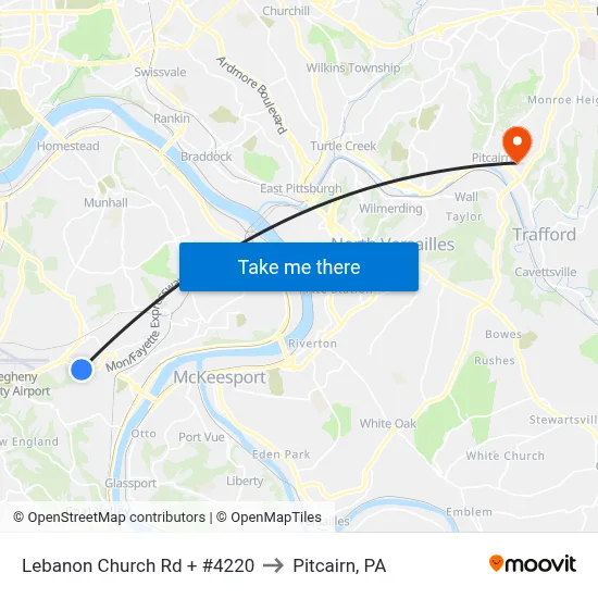 Lebanon Church Rd + #4220 to Pitcairn, PA map