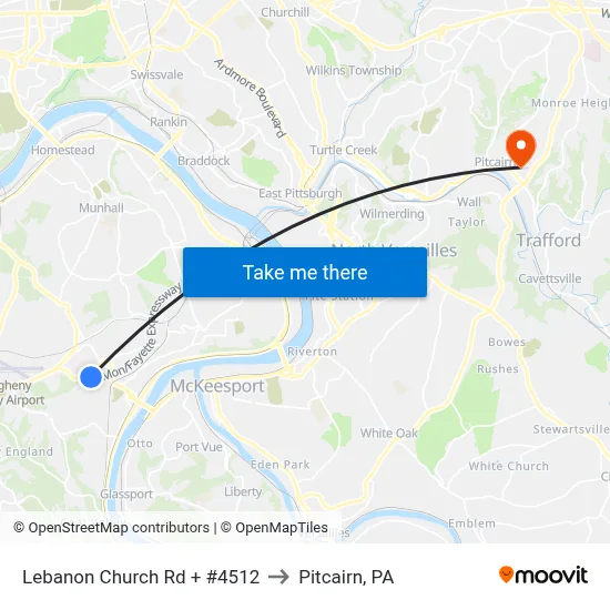 Lebanon Church Rd + #4512 to Pitcairn, PA map