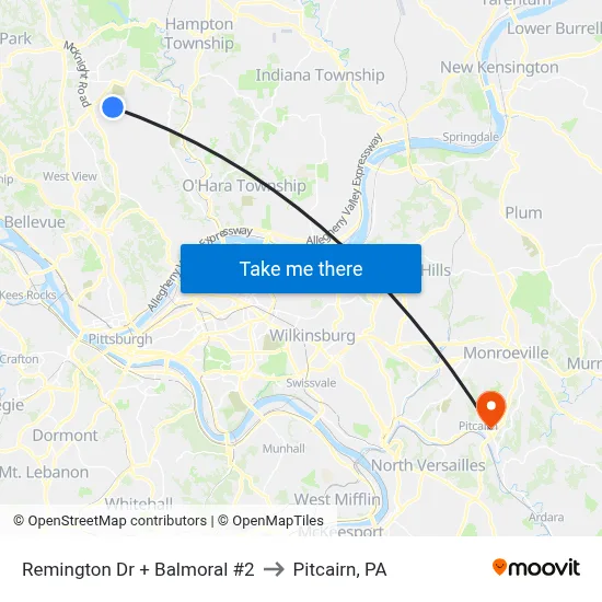 Remington Dr + Balmoral #2 to Pitcairn, PA map