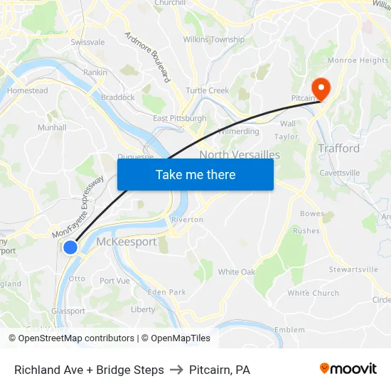 Richland Ave + Bridge Steps to Pitcairn, PA map