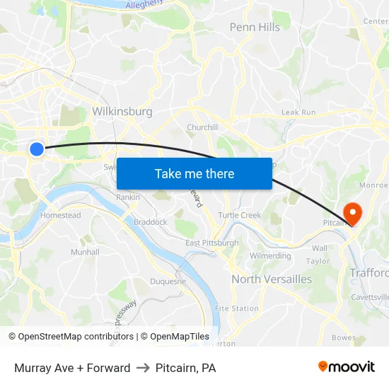 Murray Ave + Forward to Pitcairn, PA map