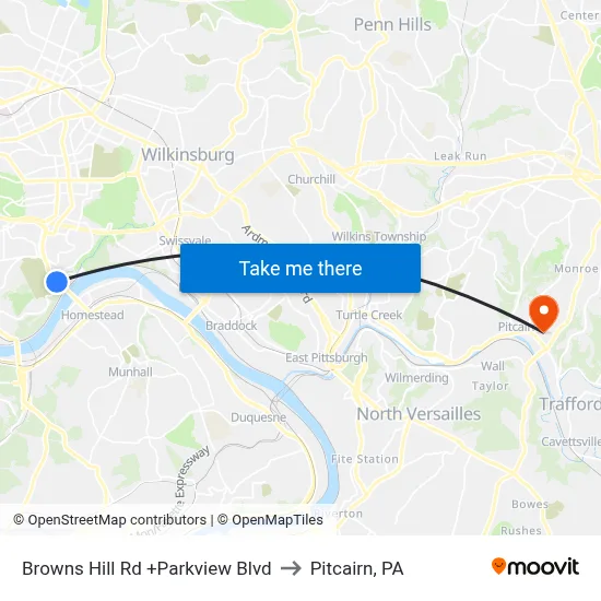 Browns Hill Rd +Parkview Blvd to Pitcairn, PA map