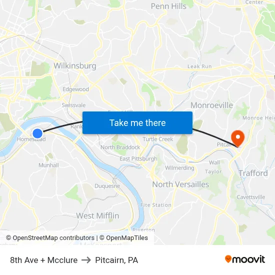 8th Ave + Mcclure to Pitcairn, PA map